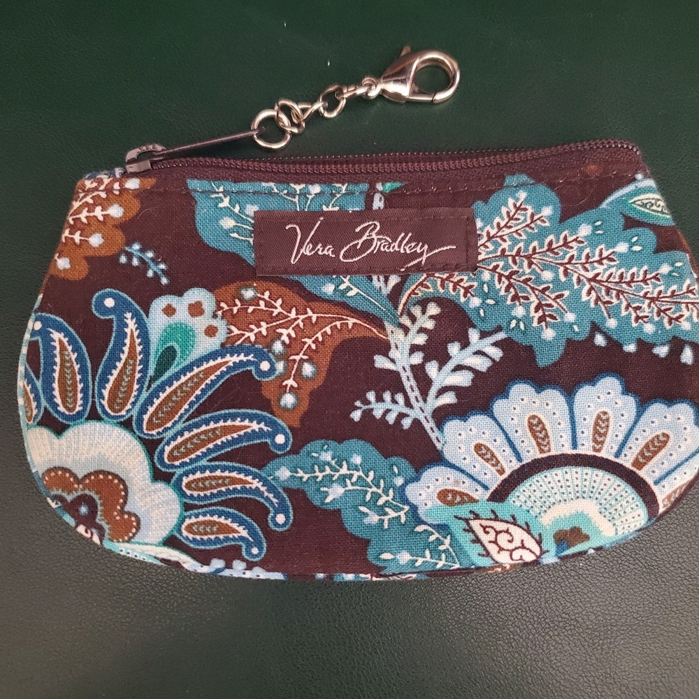 Vera Bradley Java Blue Clip Zip Fabric ID Zipper Pouch Coin Purse Key Case